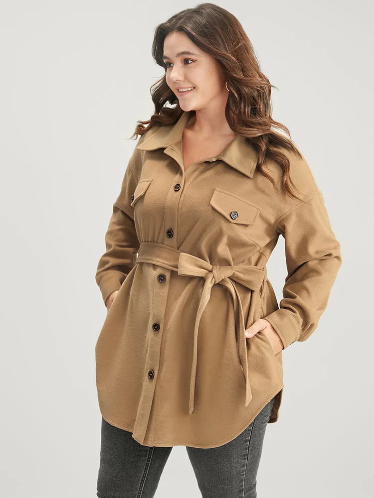 Solid Belted Pocket Button Up Shirt sold by Bloomchic product image thumbnail 3