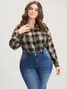 Plaid Print Button Up Drop Shoulder Blouse sold by Bloomchic