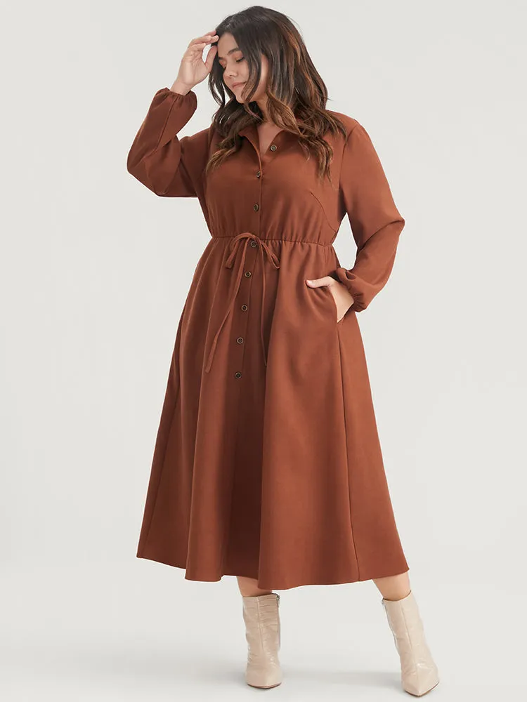 Solid Tie Up Shirt Collar Pocket Button Detail Corduroy Dress sold by Bloomchic product image thumbnail 4