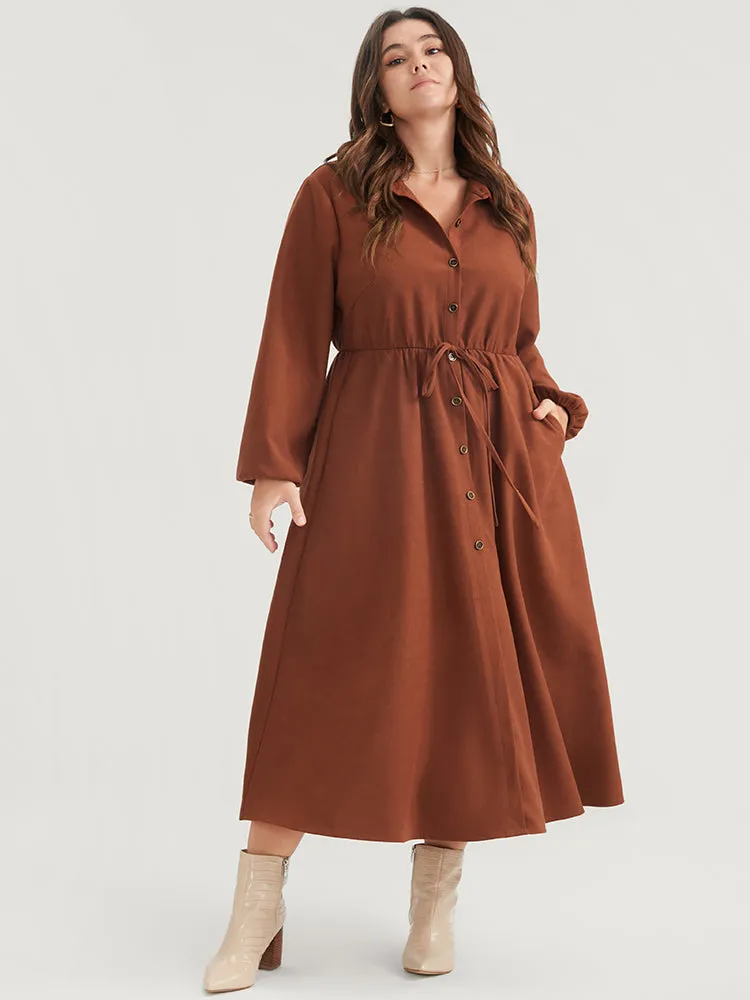 Solid Tie Up Shirt Collar Pocket Button Detail Corduroy Dress sold by Bloomchic product image thumbnail 3