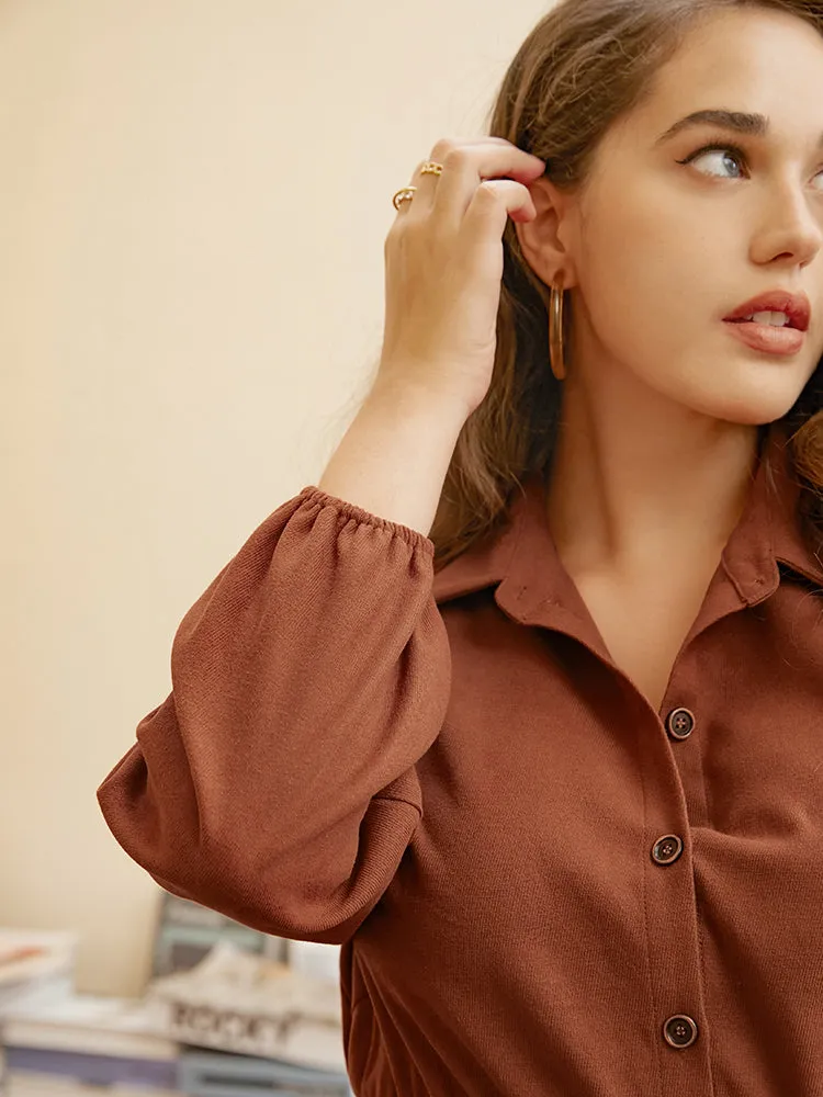 Solid Tie Up Shirt Collar Pocket Button Detail Corduroy Dress sold by Bloomchic product image thumbnail 2