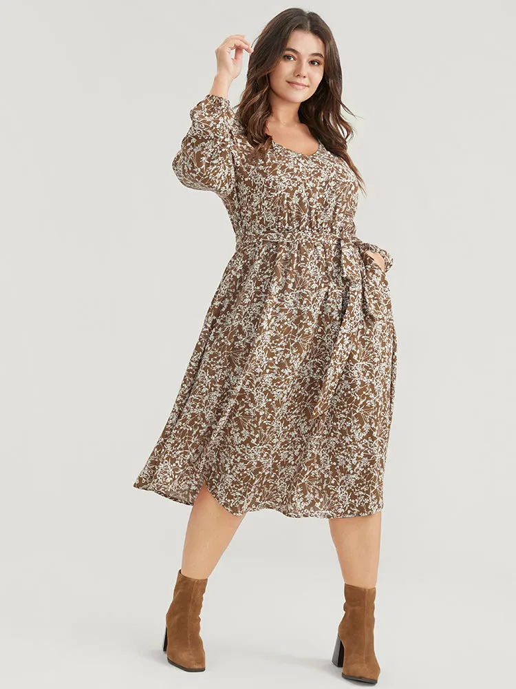 Ditsy Floral Lantern Sleeve Pocket Belted Dress sold by Bloomchic