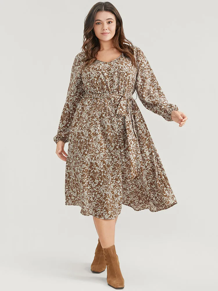 Ditsy Floral Lantern Sleeve Pocket Belted Dress sold by Bloomchic product image thumbnail 2