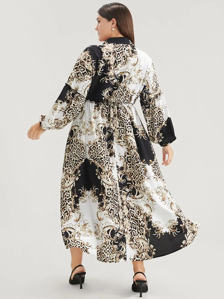 Leopard Pocket Button Detail Lantern Sleeve Split Dress sold by Bloomchic product image thumbnail 4