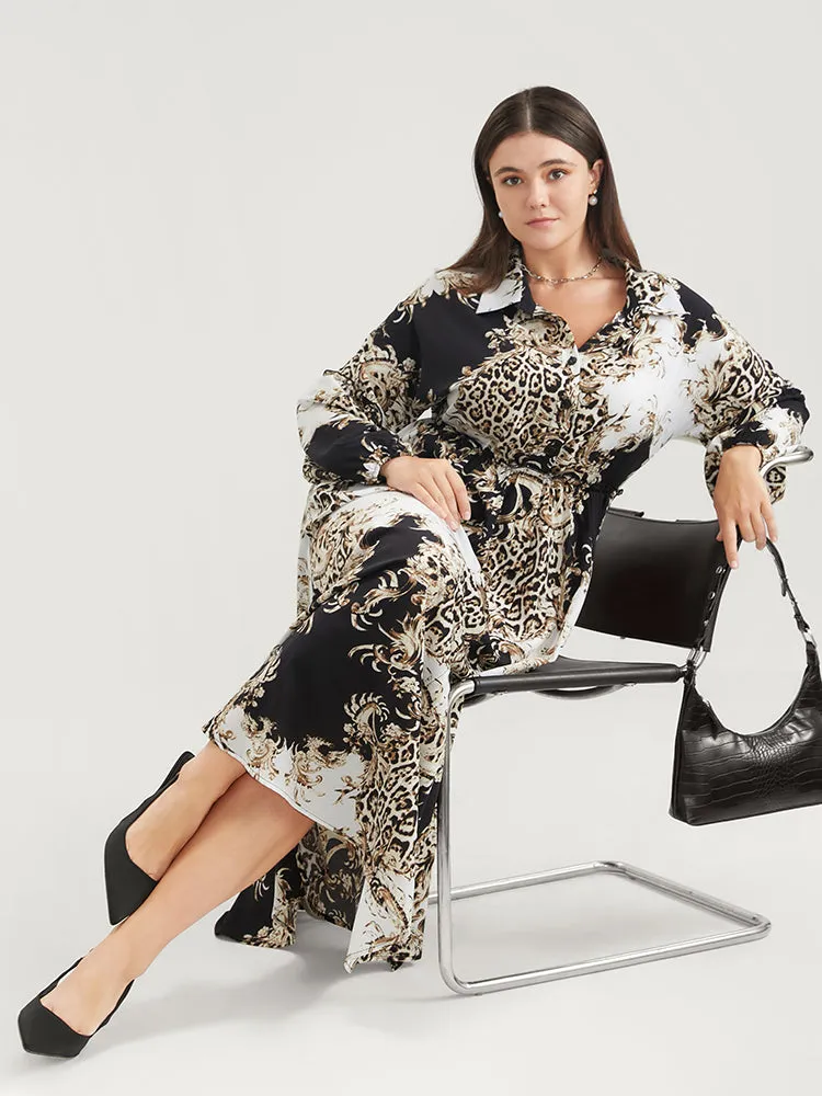 Leopard Pocket Button Detail Lantern Sleeve Split Dress sold by Bloomchic product image thumbnail 2