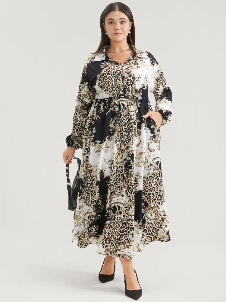 Leopard Pocket Button Detail Lantern Sleeve Split Dress sold by Bloomchic product image thumbnail 3