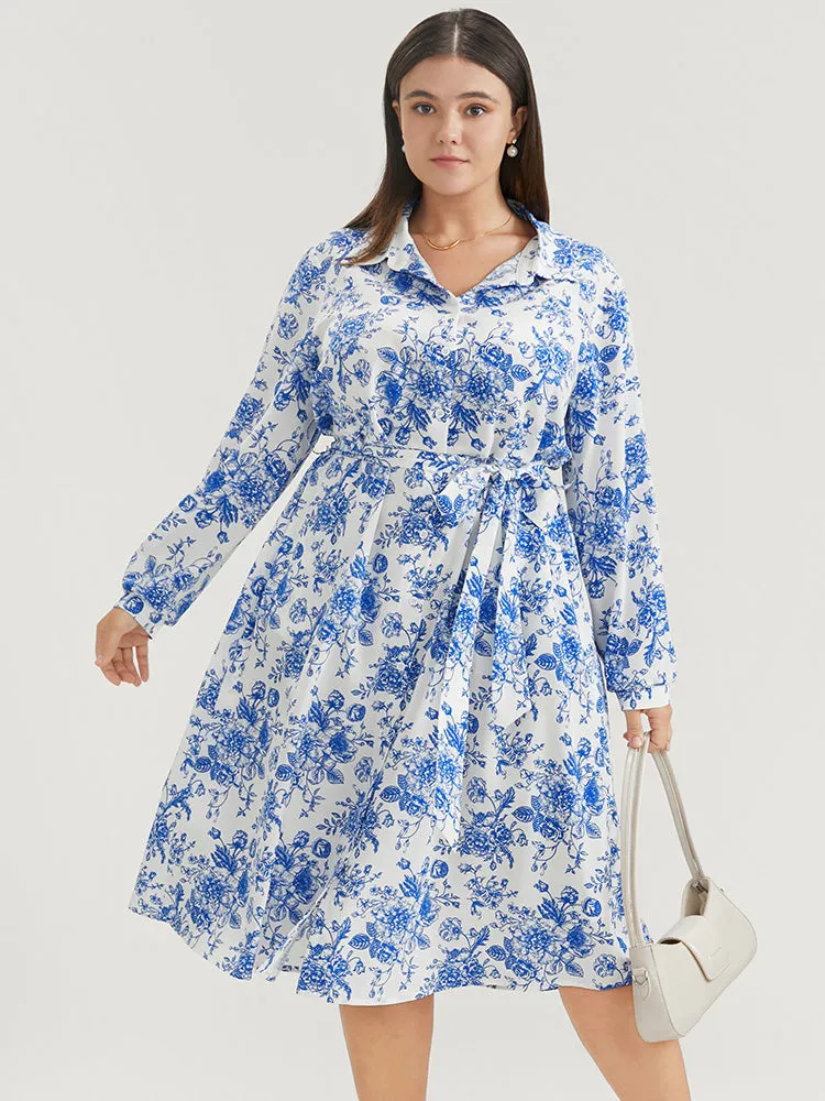 Floral Button Up Pocket Belted Lapel Collar Dress sold by Bloomchic product image thumbnail 3