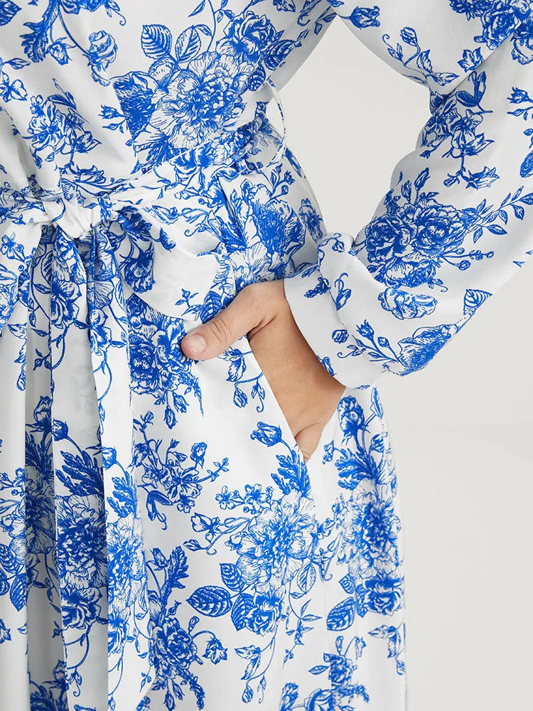 Floral Button Up Pocket Belted Lapel Collar Dress sold by Bloomchic product image thumbnail 5