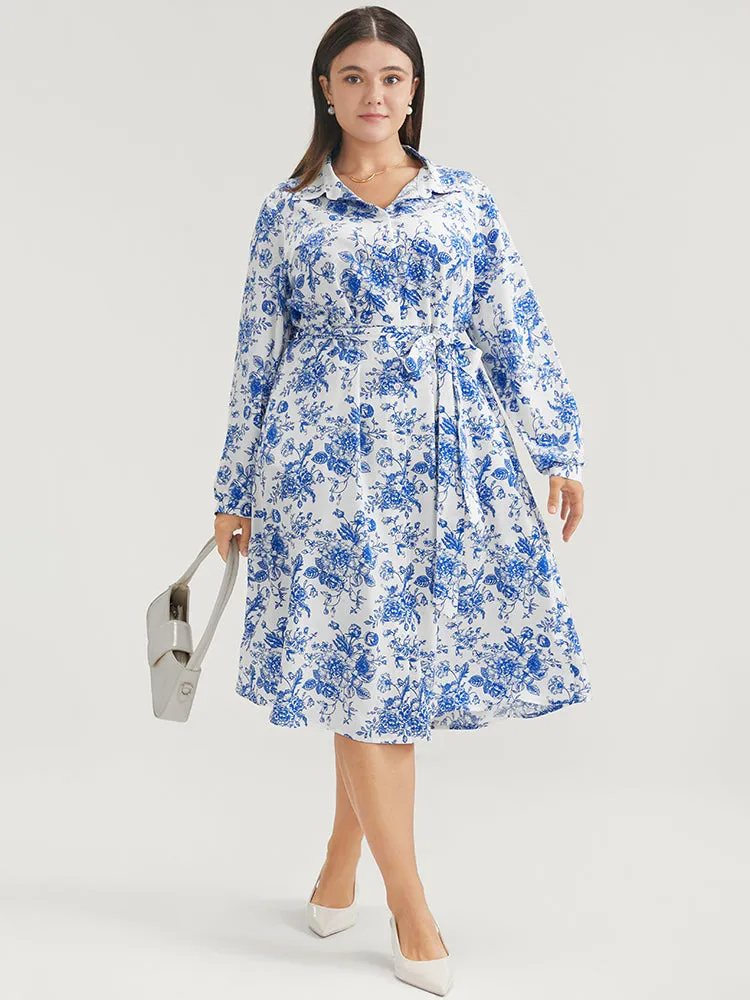 Floral Button Up Pocket Belted Lapel Collar Dress sold by Bloomchic product image thumbnail 2