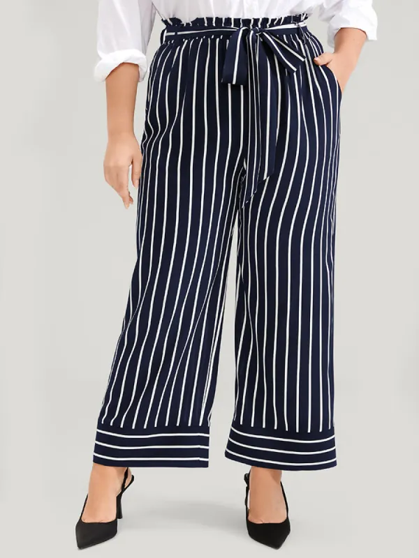 Striped Patchwork Pocket Belted Elastic Waist Pants sold by Bloomchic