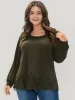 Solid Round Neck Pocket Lace Hem Sweatshirt sold by Bloomchic