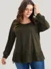 Solid Round Neck Pocket Lace Hem Sweatshirt sold by Bloomchic