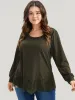Solid Round Neck Pocket Lace Hem Sweatshirt sold by Bloomchic