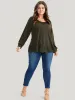 Solid Round Neck Pocket Lace Hem Sweatshirt sold by Bloomchic