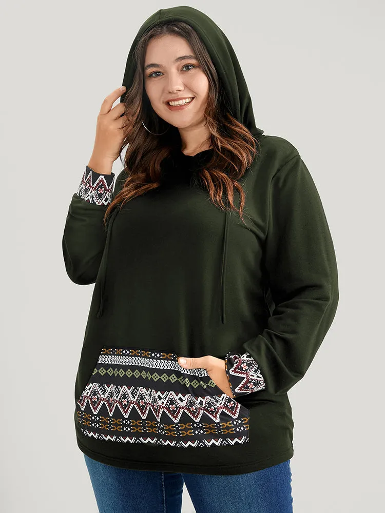 Geometric Print Pocket Drawstring Hooded Sweatshirt sold by Bloomchic product image thumbnail 4