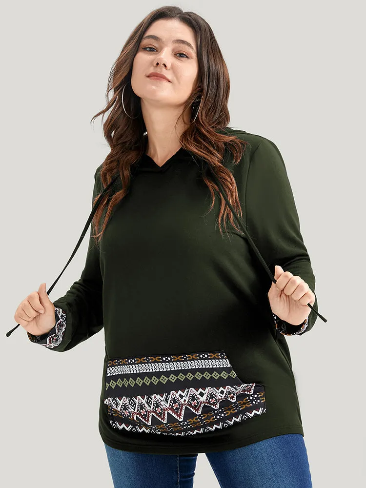 Geometric Print Pocket Drawstring Hooded Sweatshirt sold by Bloomchic product image thumbnail 3
