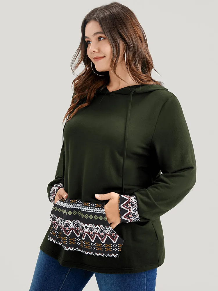 Geometric Print Pocket Drawstring Hooded Sweatshirt sold by Bloomchic product image thumbnail 5