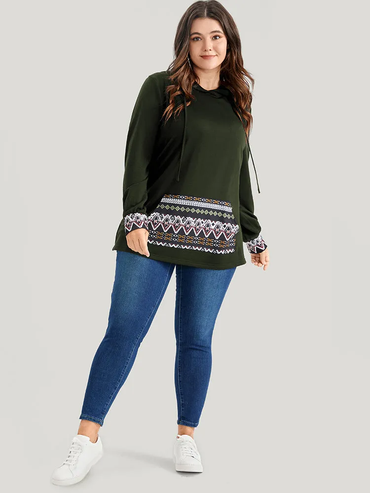 Geometric Print Pocket Drawstring Hooded Sweatshirt sold by Bloomchic product image thumbnail 2