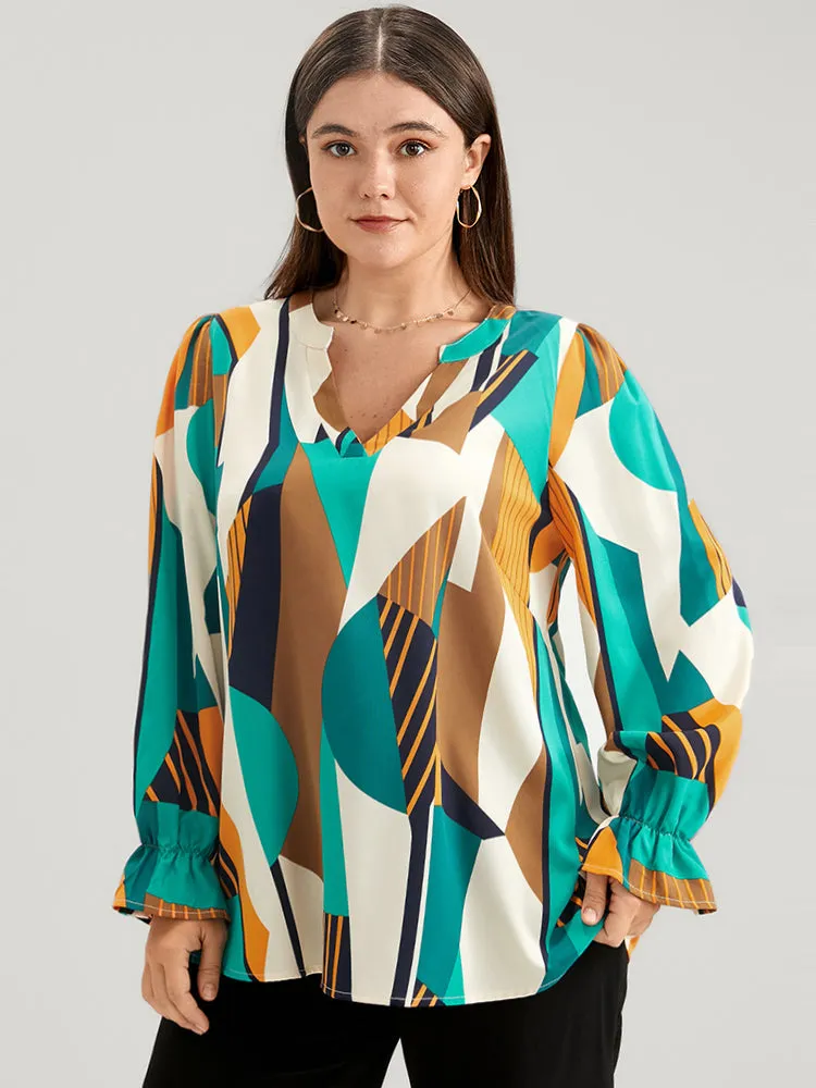 Geometric Print V Neck Blouse sold by Bloomchic