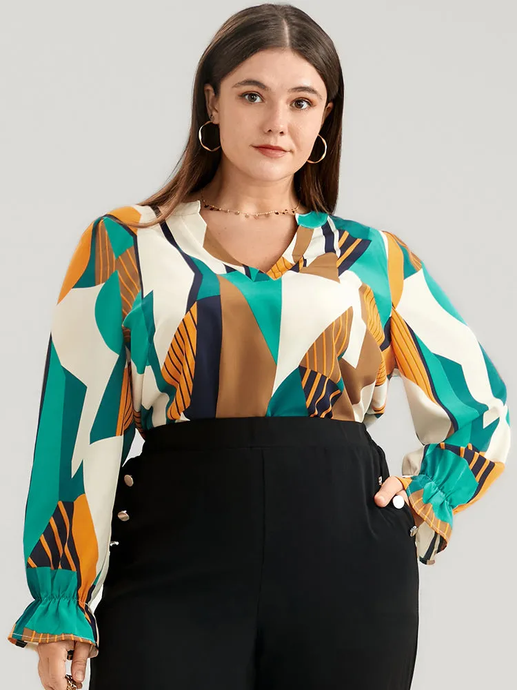 Geometric Print V Neck Blouse sold by Bloomchic product image thumbnail 5