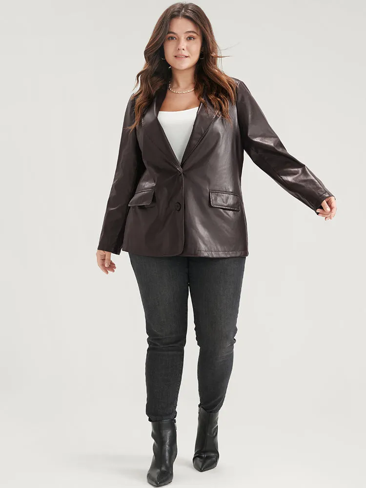 PU Leather Suit Collar Pocket Blazer sold by Bloomchic