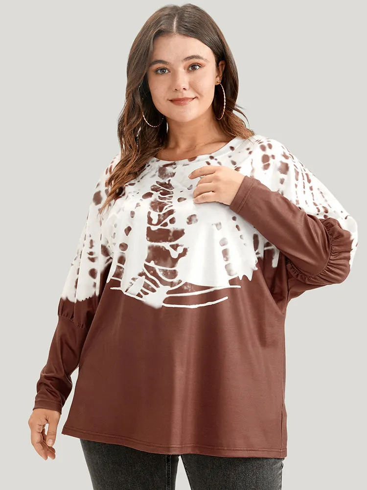 Tie Dye Round Neck Dolman Sleeve Long Tee sold by Bloomchic
