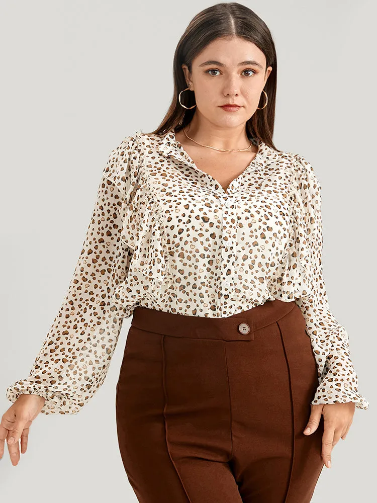 Leopard Mesh Ruffle Trim Button Up Blouse sold by Bloomchic product image thumbnail 4