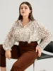 Leopard Mesh Ruffle Trim Button Up Blouse sold by Bloomchic