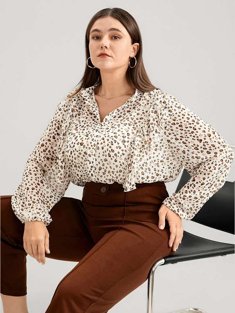 Leopard Mesh Ruffle Trim Button Up Blouse sold by Bloomchic product image thumbnail 3