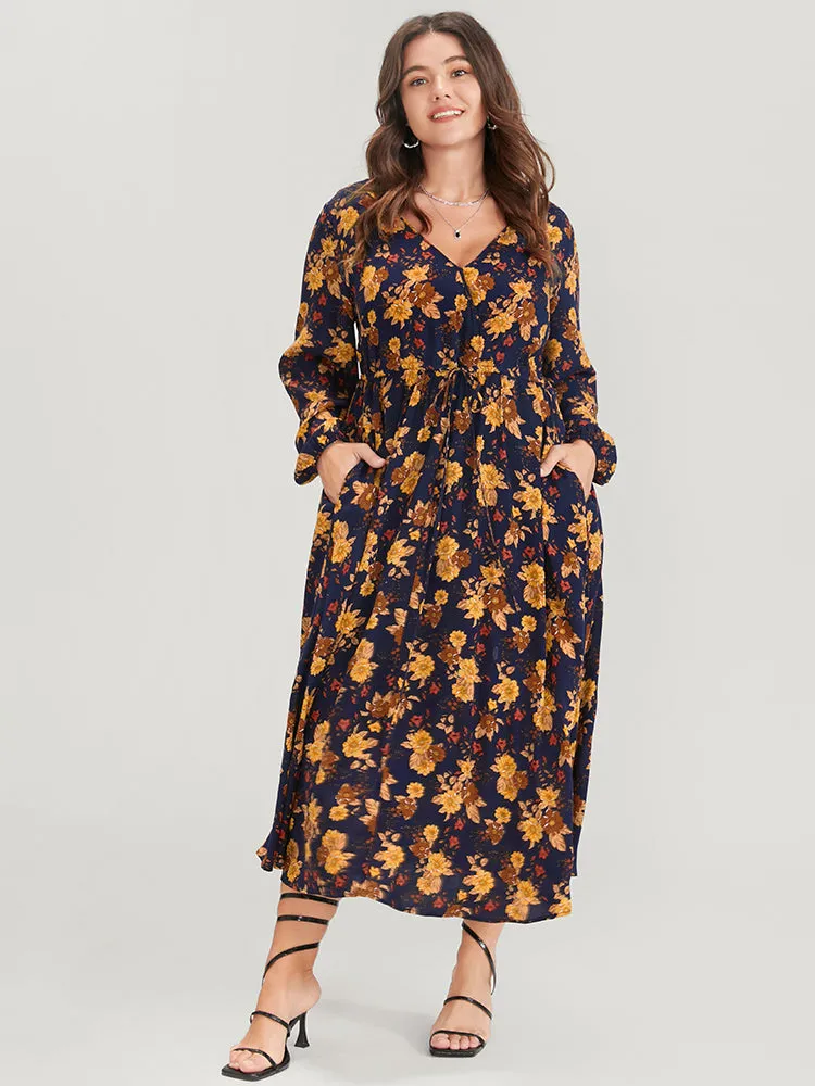 Floral Lantern Sleeve Pocket Ties Up Wrap Flutter Dress sold by Bloomchic product image thumbnail 4