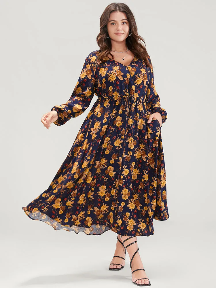Floral Lantern Sleeve Pocket Ties Up Wrap Flutter Dress sold by Bloomchic product image thumbnail 2