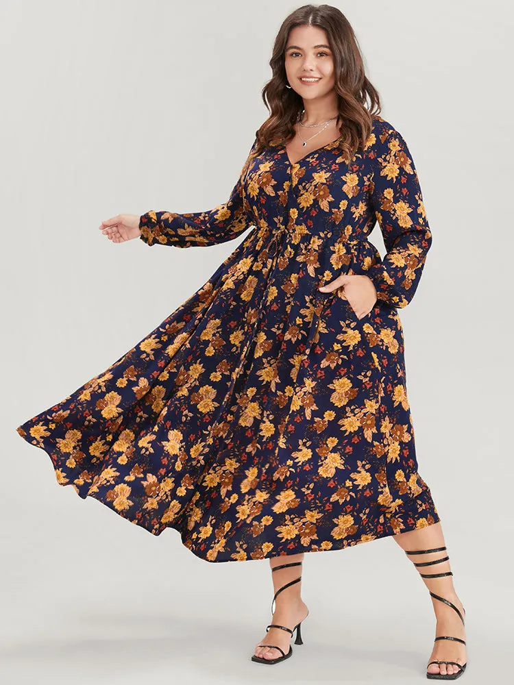 Floral Lantern Sleeve Pocket Ties Up Wrap Flutter Dress sold by Bloomchic product image thumbnail 3
