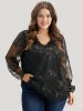 Floral Lace Mesh Lantern Sleeve Blouse sold by Bloomchic
