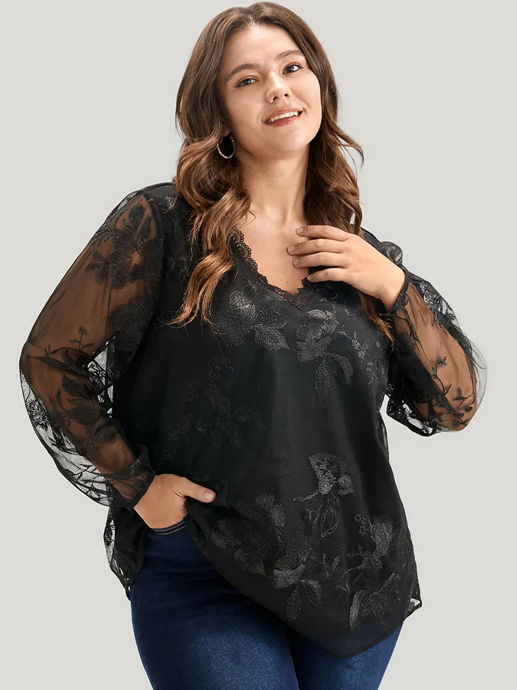 Floral Lace Mesh Lantern Sleeve Blouse sold by Bloomchic product image thumbnail 4