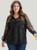 Floral Lace Mesh Lantern Sleeve Blouse sold by Bloomchic
