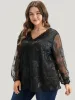 Floral Lace Mesh Lantern Sleeve Blouse sold by Bloomchic
