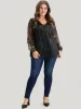 Floral Lace Mesh Lantern Sleeve Blouse sold by Bloomchic