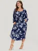 Floral Square Neck Lantern Sleeve Pocket Button Detail  Dress sold by Bloomchic