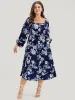 Floral Square Neck Lantern Sleeve Pocket Button Detail  Dress sold by Bloomchic