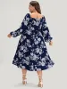 Floral Square Neck Lantern Sleeve Pocket Button Detail  Dress sold by Bloomchic