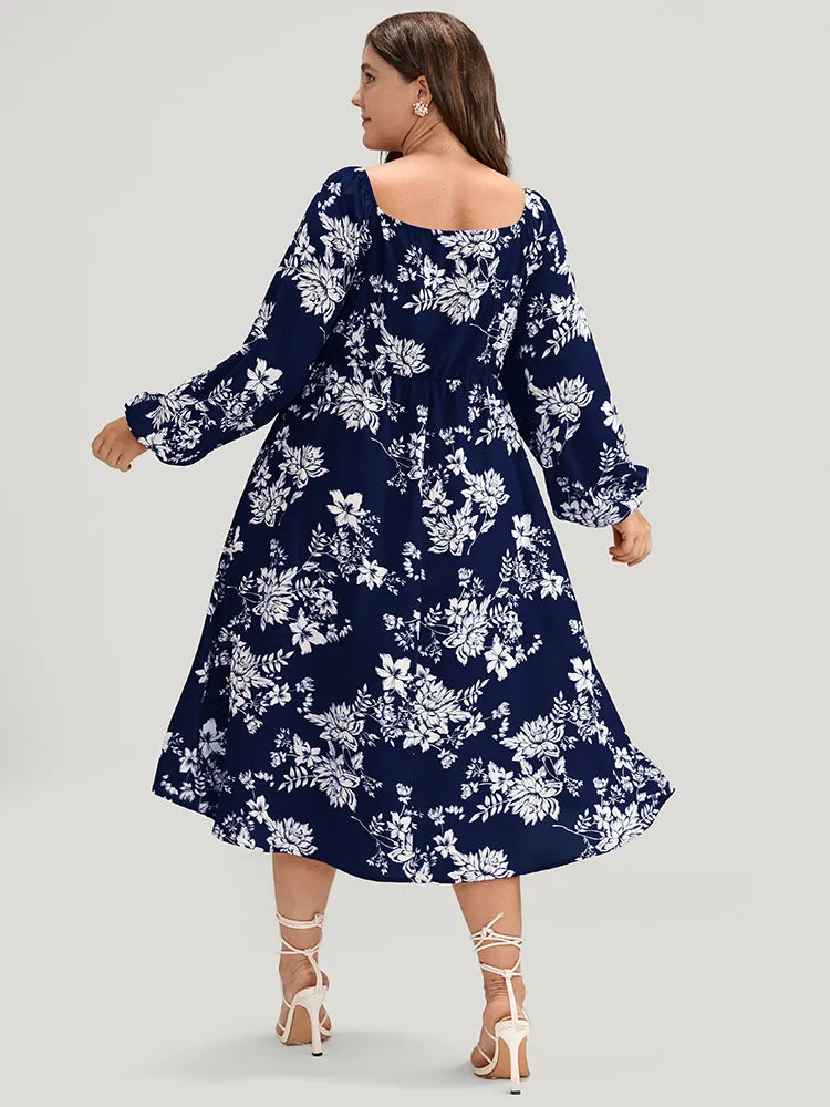 Floral Square Neck Lantern Sleeve Pocket Button Detail Dress sold by Bloomchic product image thumbnail 2