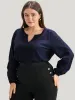 Solid Lantern Sleeve Button Detail Notched Blouse sold by Bloomchic