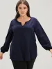 Solid Lantern Sleeve Button Detail Notched Blouse sold by Bloomchic