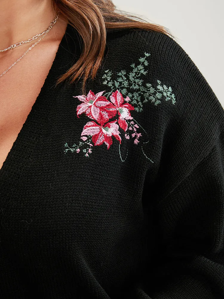 Floral Embroidered Pointelle Knit Pocket Button Front Cardigan sold by Bloomchic product image thumbnail 4