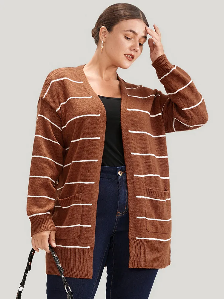 Striped Pointelle Knit Button Side Pocket Open Front Cardigan sold by Bloomchic product image thumbnail 2