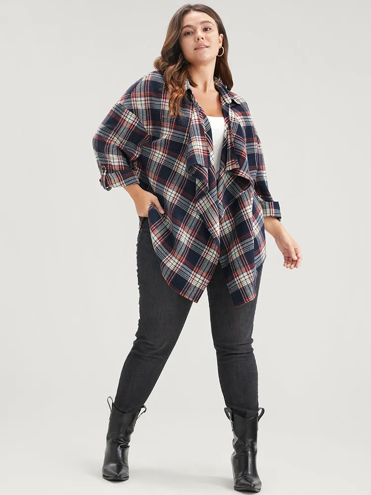 Plaid Cuffed Sleeve Asymmetrical Waterfall Collar Coat sold by Bloomchic product image thumbnail 2