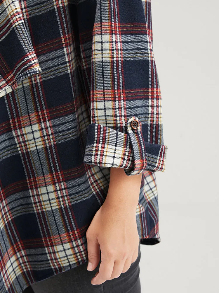 Plaid Cuffed Sleeve Asymmetrical Waterfall Collar Coat sold by Bloomchic product image thumbnail 5