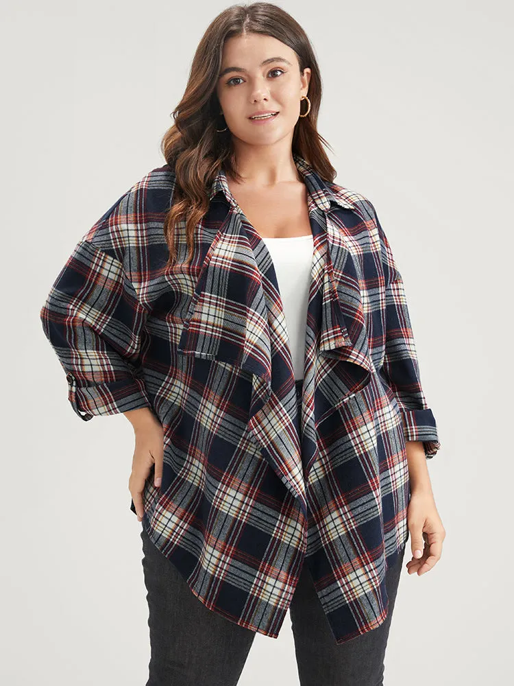 Plaid Cuffed Sleeve Asymmetrical Waterfall Collar Coat sold by Bloomchic product image thumbnail 4