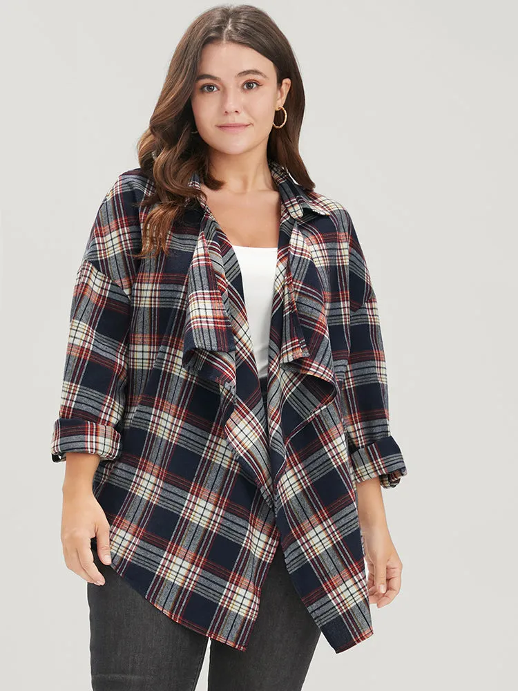 Plaid Cuffed Sleeve Asymmetrical Waterfall Collar Coat sold by Bloomchic product image thumbnail 3