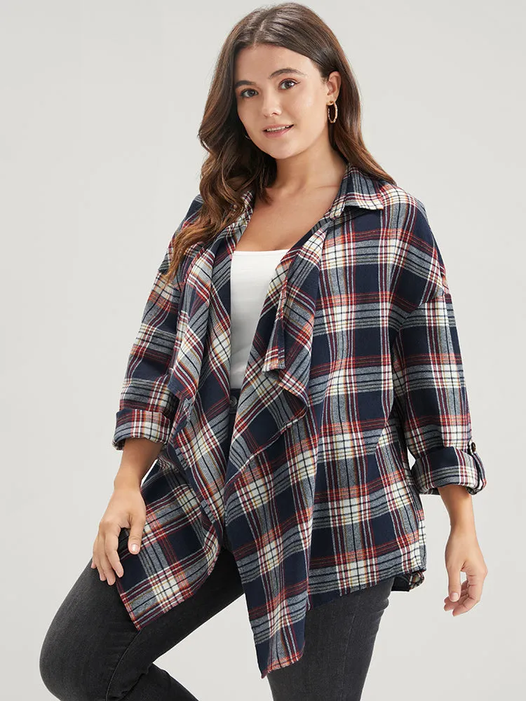 Plaid Cuffed Sleeve Asymmetrical Waterfall Collar Coat sold by Bloomchic